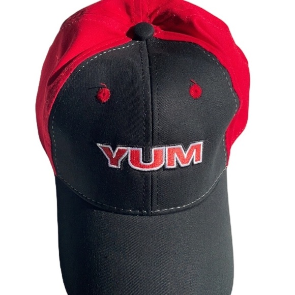YUM Embroidered Red and Black baseball cap hat. Unisex style One size fits most. - Picture 2 of 11
